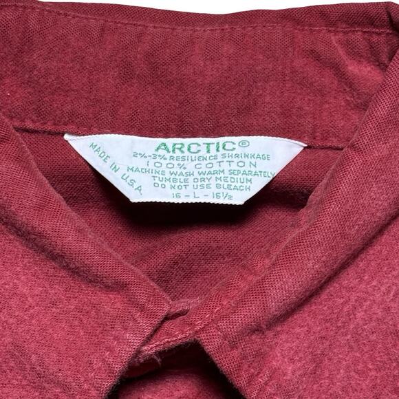 Vintage Arctic Chamois Shirt Button L USA Made 90s Mens Long Sleeve Red Solid - Picture 3 of 7